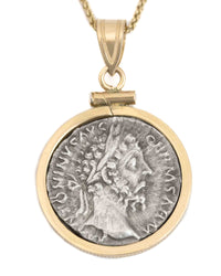 14k Gold Genuine Ancient Roman Coin Necklace (Marcus Aurelius; 161-180 A.D.)