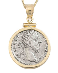 14k Gold Genuine Ancient Roman Coin Necklace (Marcus Aurelius; 161-180 A.D.)