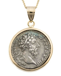 14k Gold Genuine Ancient Roman Coin Necklace (Marcus Aurelius; 161-180 A. D.)