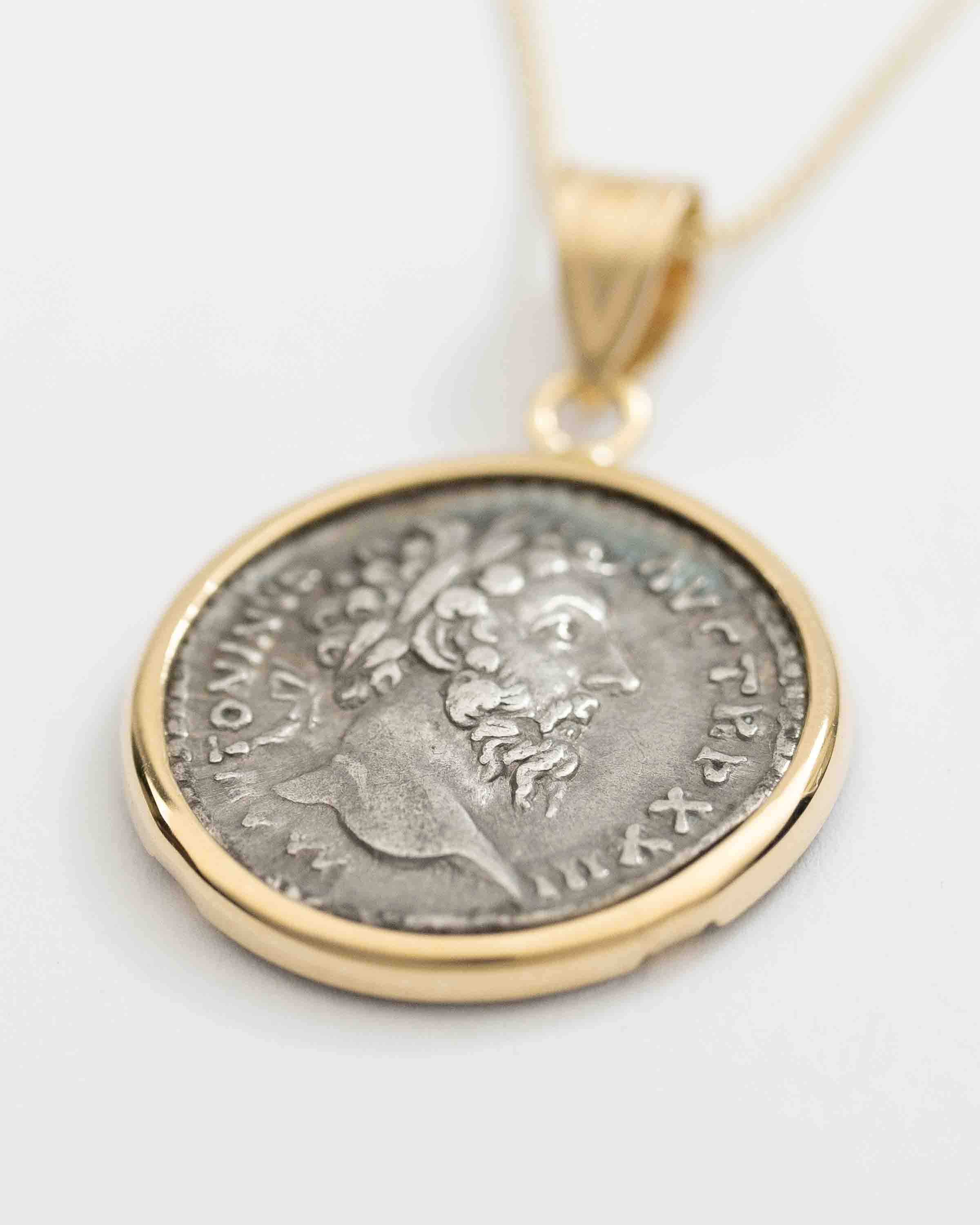 14k Gold Genuine Ancient Roman Coin Necklace (Marcus Aurelius; 161-180 A. D.)