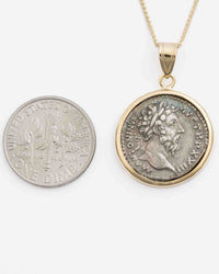 14k Gold Genuine Ancient Roman Coin Necklace (Marcus Aurelius; 161-180 A. D.)