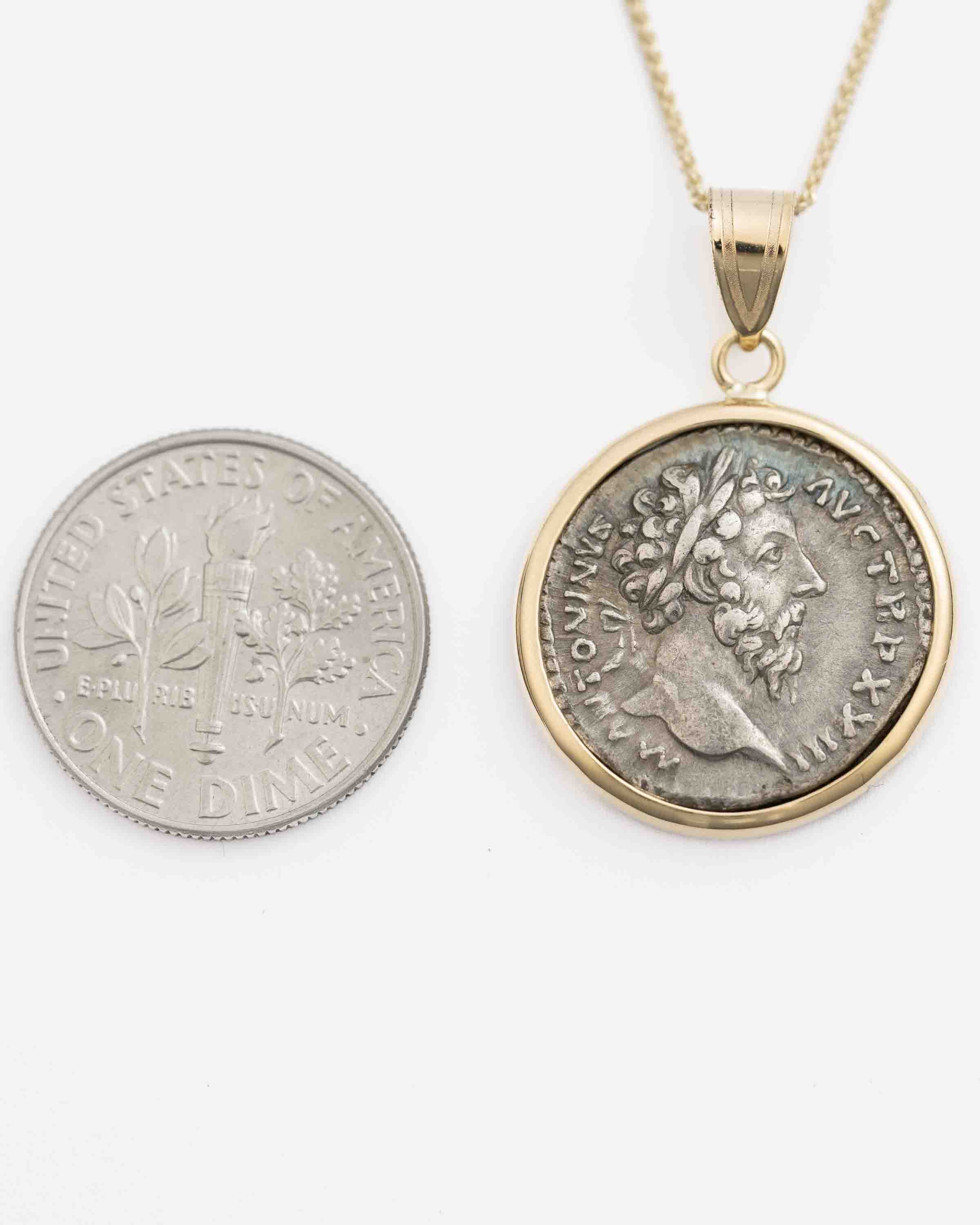 14k Gold Genuine Ancient Roman Coin Necklace (Marcus Aurelius; 161-180 A. D.)