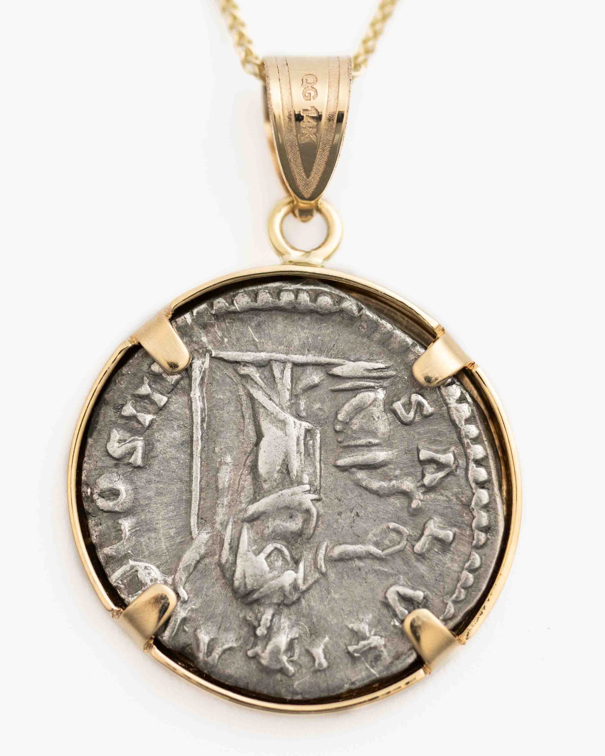 14k Gold Genuine Ancient Roman Coin Necklace (Marcus Aurelius; 161-180 A. D.)