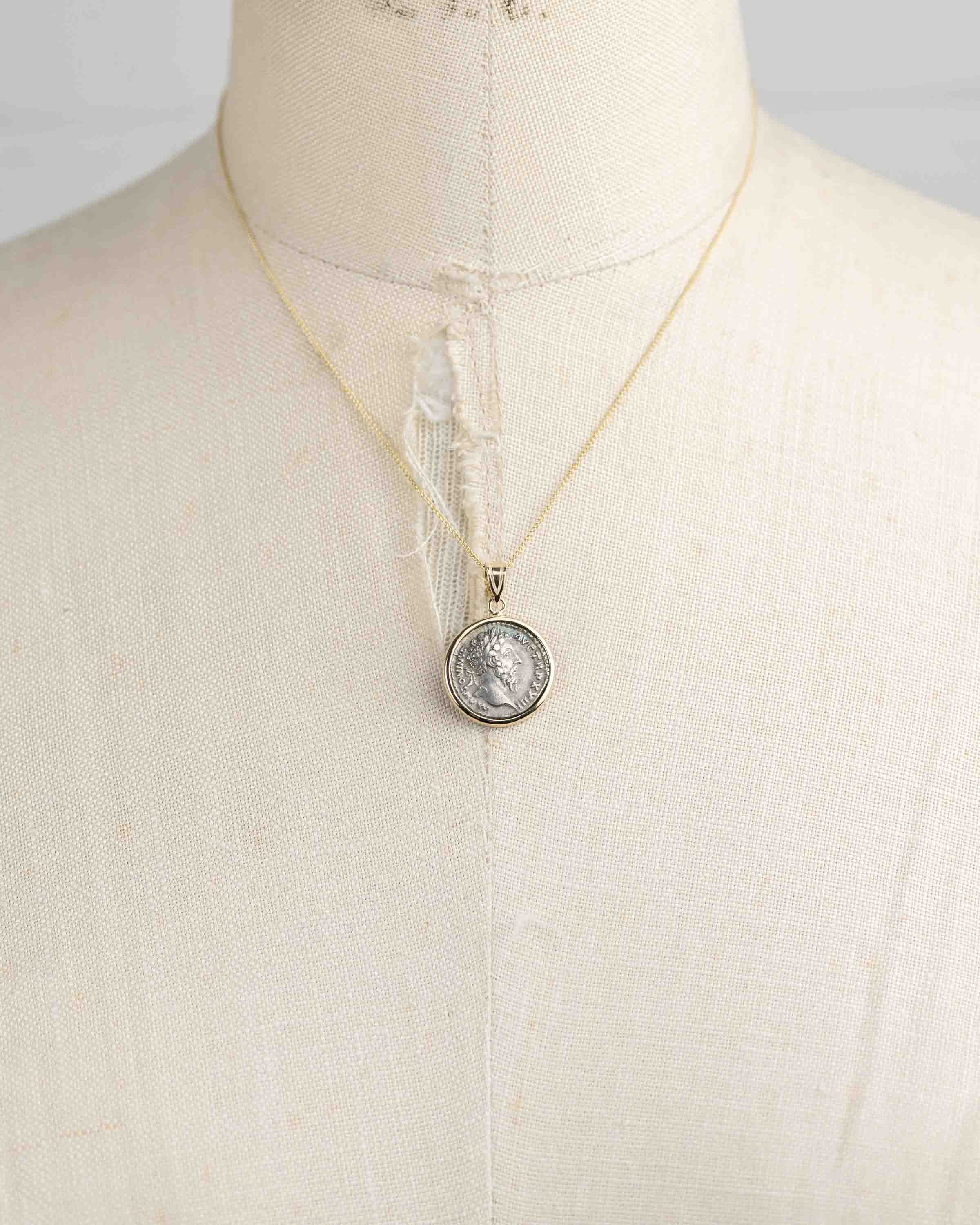 14k Gold Genuine Ancient Roman Coin Necklace (Marcus Aurelius; 161-180 A. D.)