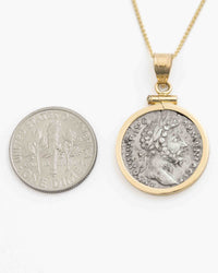 14k Gold Genuine Ancient Roman Coin Necklace (Marcus Aurelius; 161-180 A.D.)