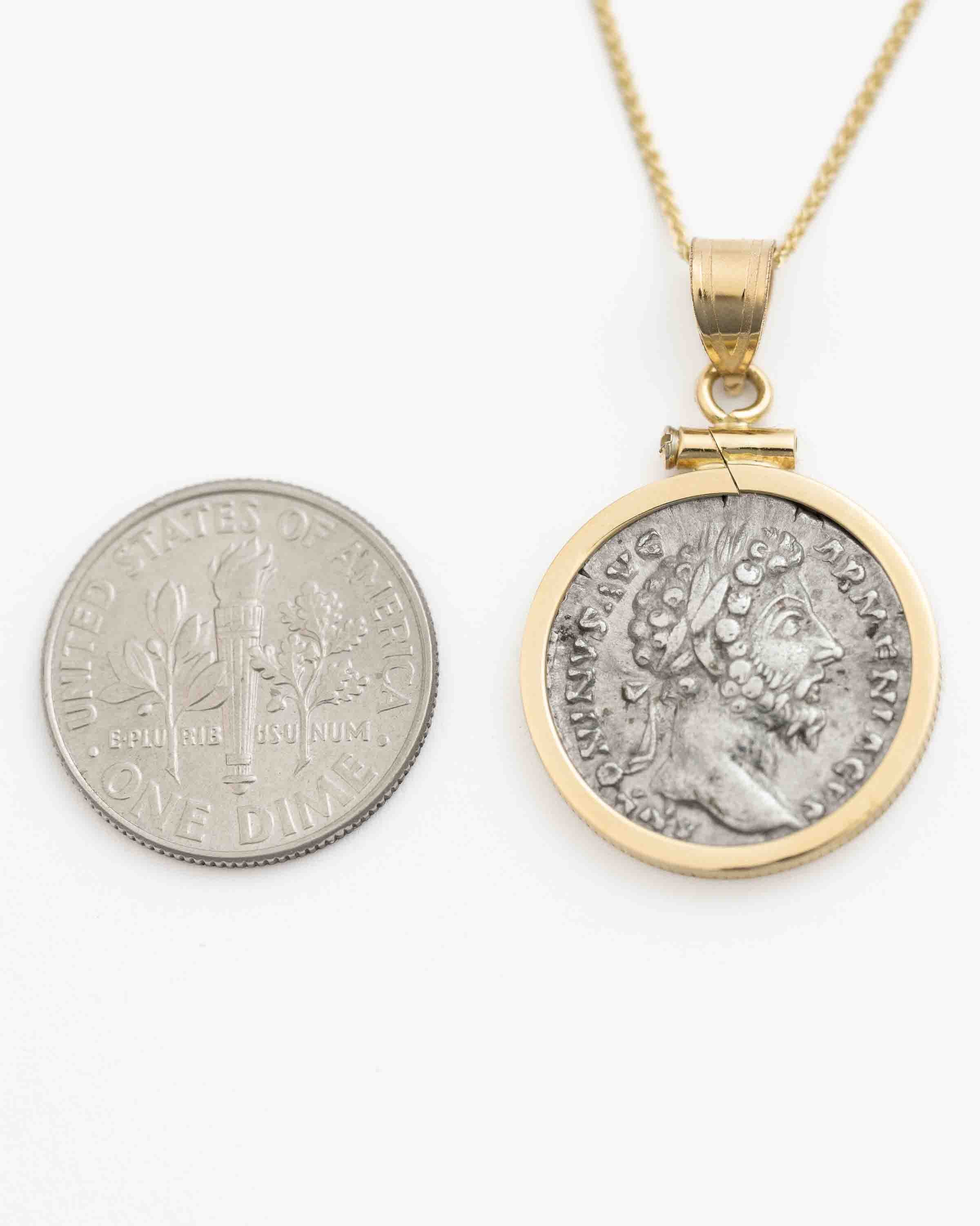 14k Gold Genuine Ancient Roman Coin Necklace (Marcus Aurelius; 161-180 A.D.)