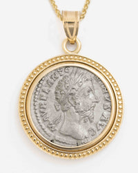 14k Gold Genuine Ancient Roman Coin Necklace (Marcus Aurelius; 161-180 A.D.)