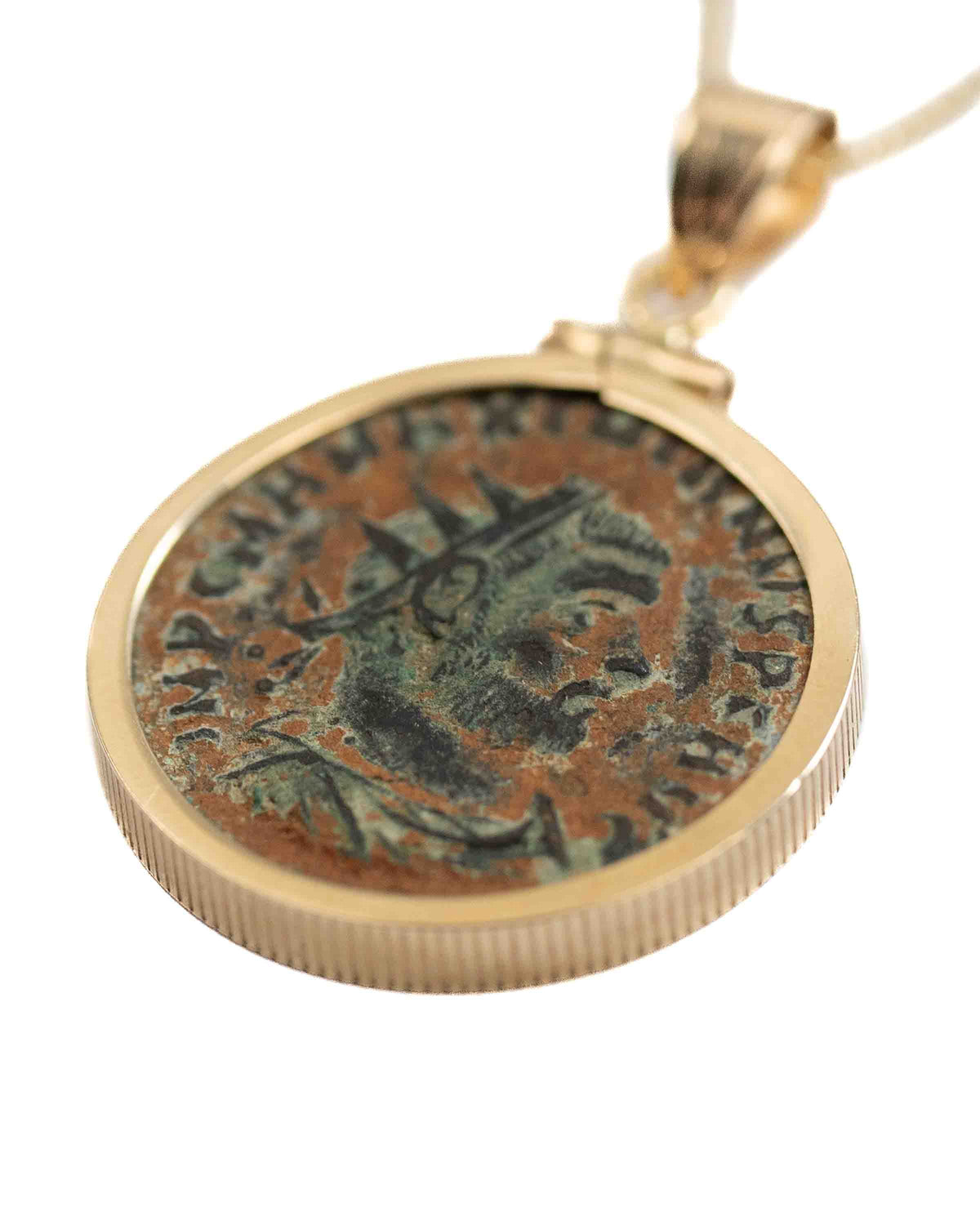 14k Gold Genuine Ancient Roman Coin Necklace (Maximianus; 295-299 A.D.)