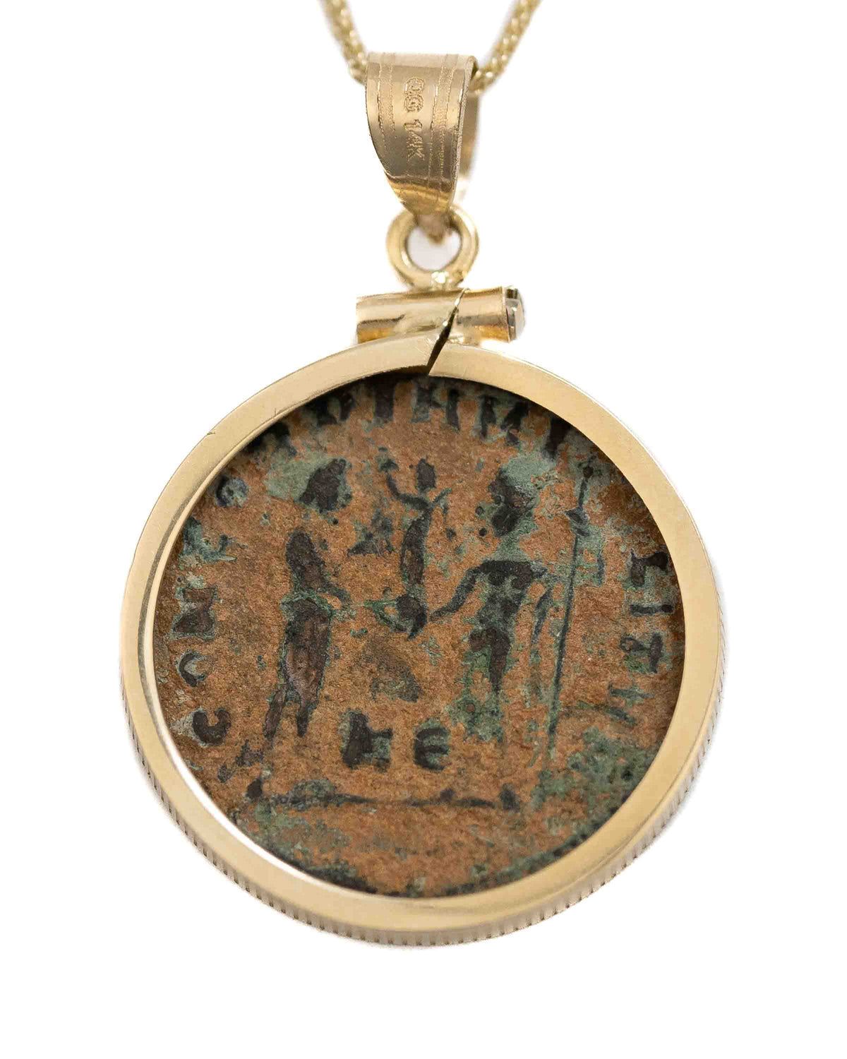 14k Gold Genuine Ancient Roman Coin Necklace (Maximianus; 295-299 A.D.)