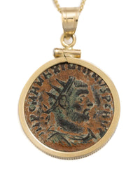 14k Gold Genuine Ancient Roman Coin Necklace (Maximianus; 295-299 A.D.)