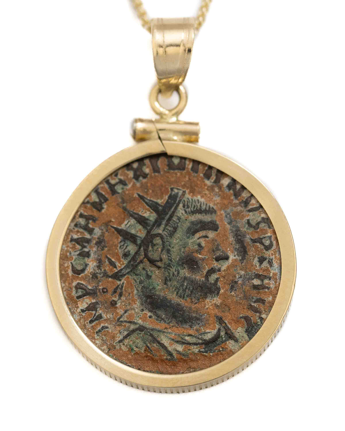 14k Gold Genuine Ancient Roman Coin Necklace (Maximianus; 295-299 A.D.)