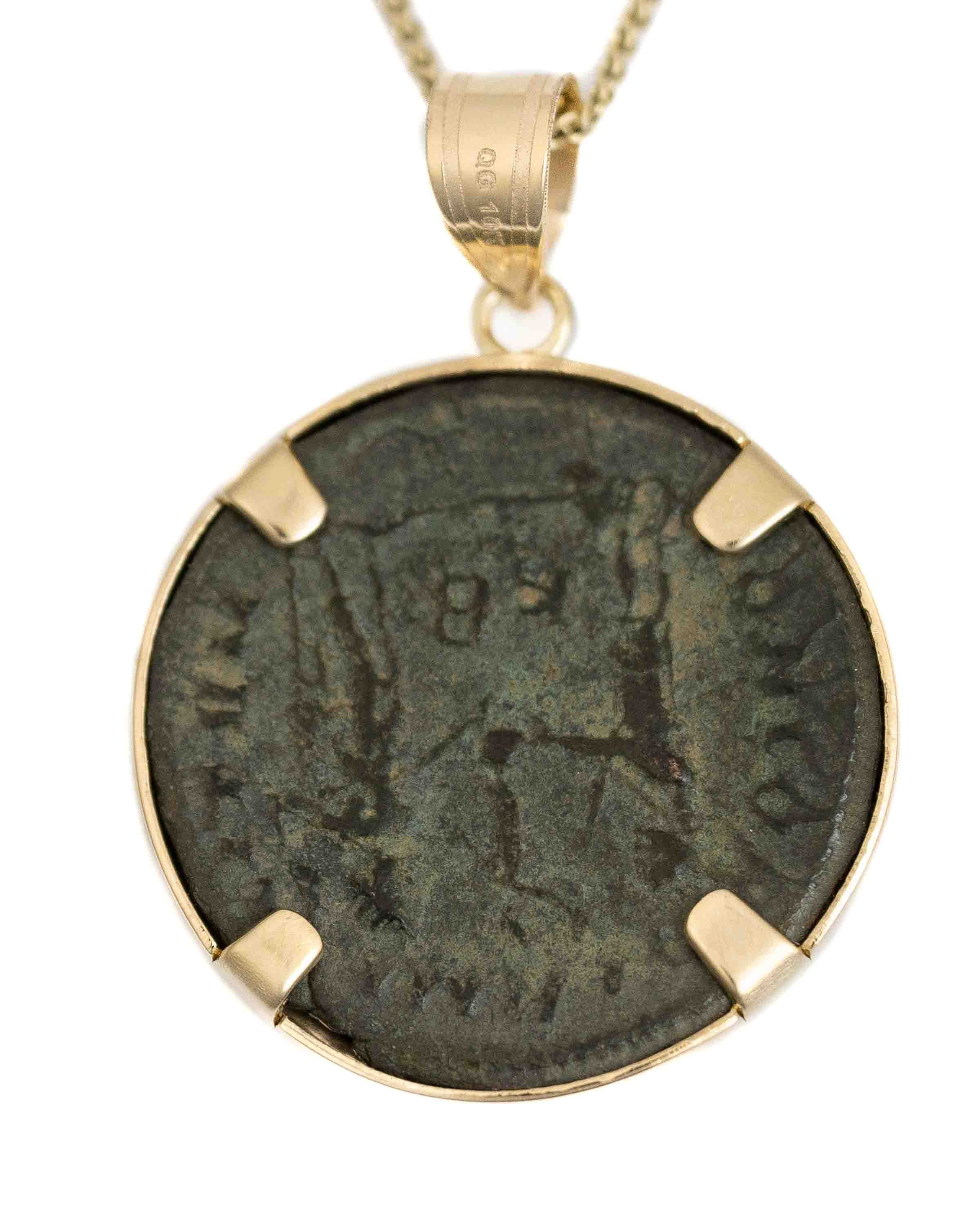 10k Gold Genuine Ancient Roman Coin Necklace (Constantius I; 293-305 A.D.)