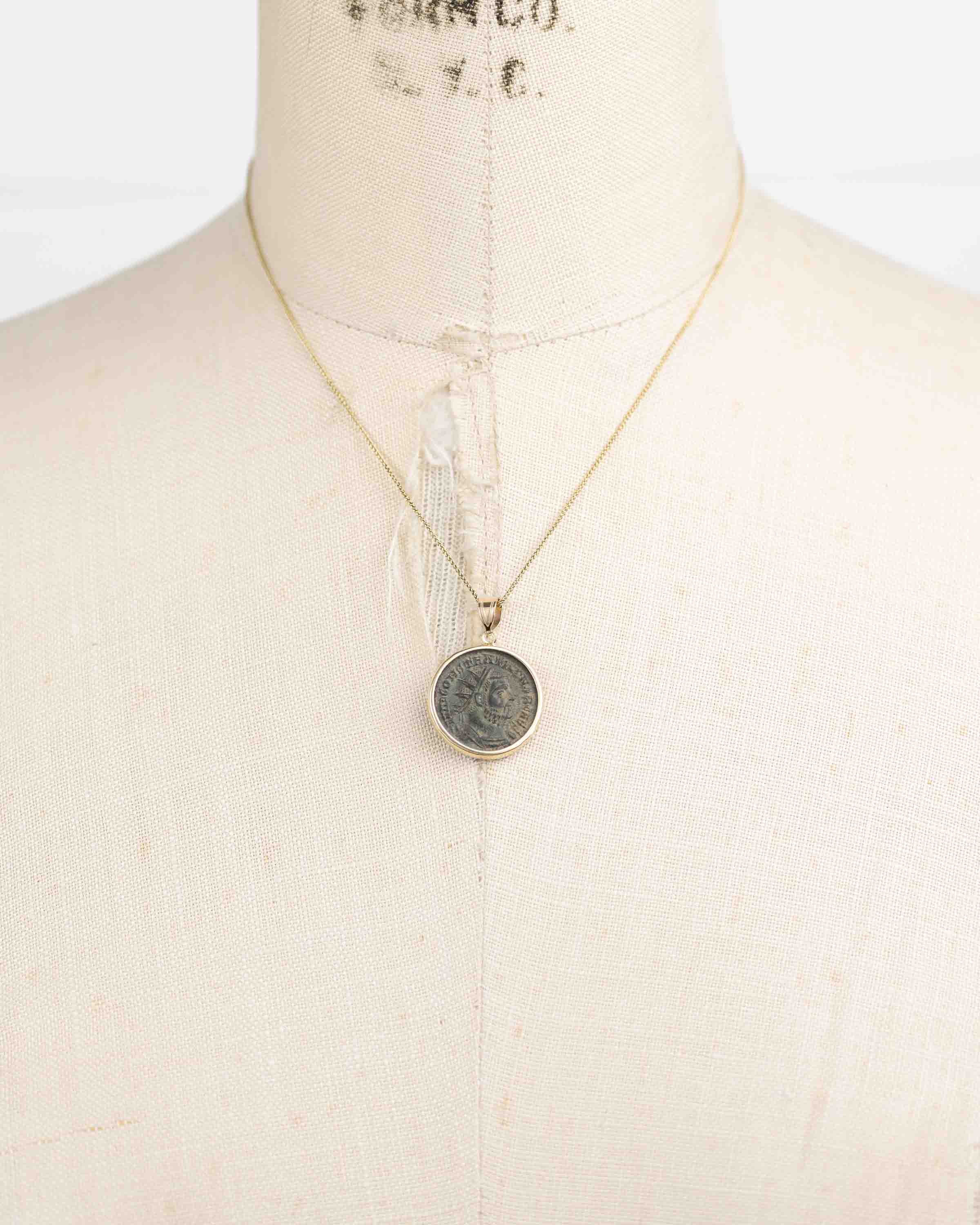 10k Gold Genuine Ancient Roman Coin Necklace (Constantius I; 293-305 A.D.)