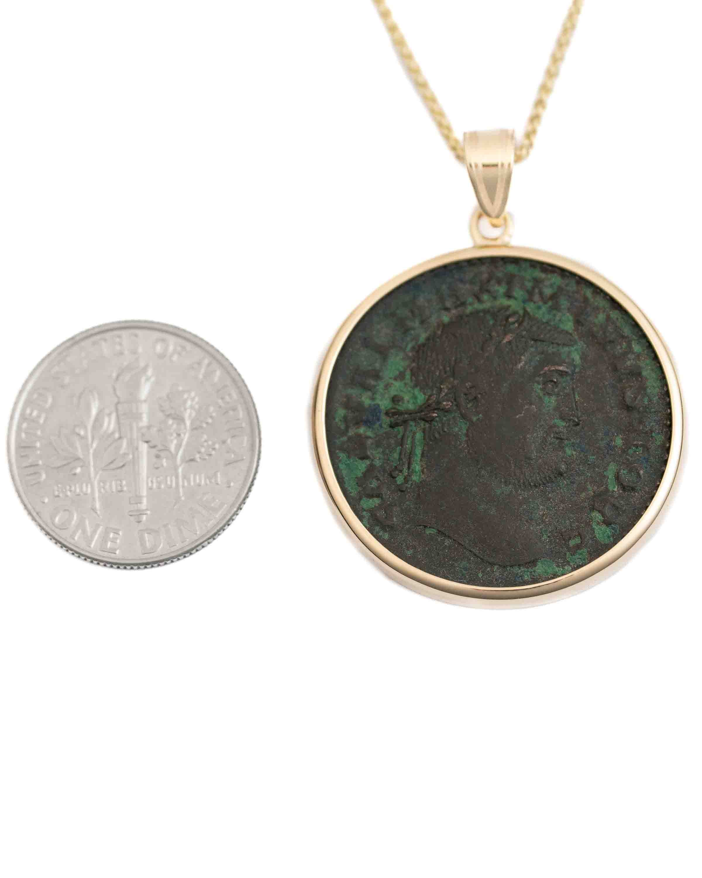 14k Gold Genuine Ancient Roman Coin Necklace (Maximinus II; 310-313 A.D.)