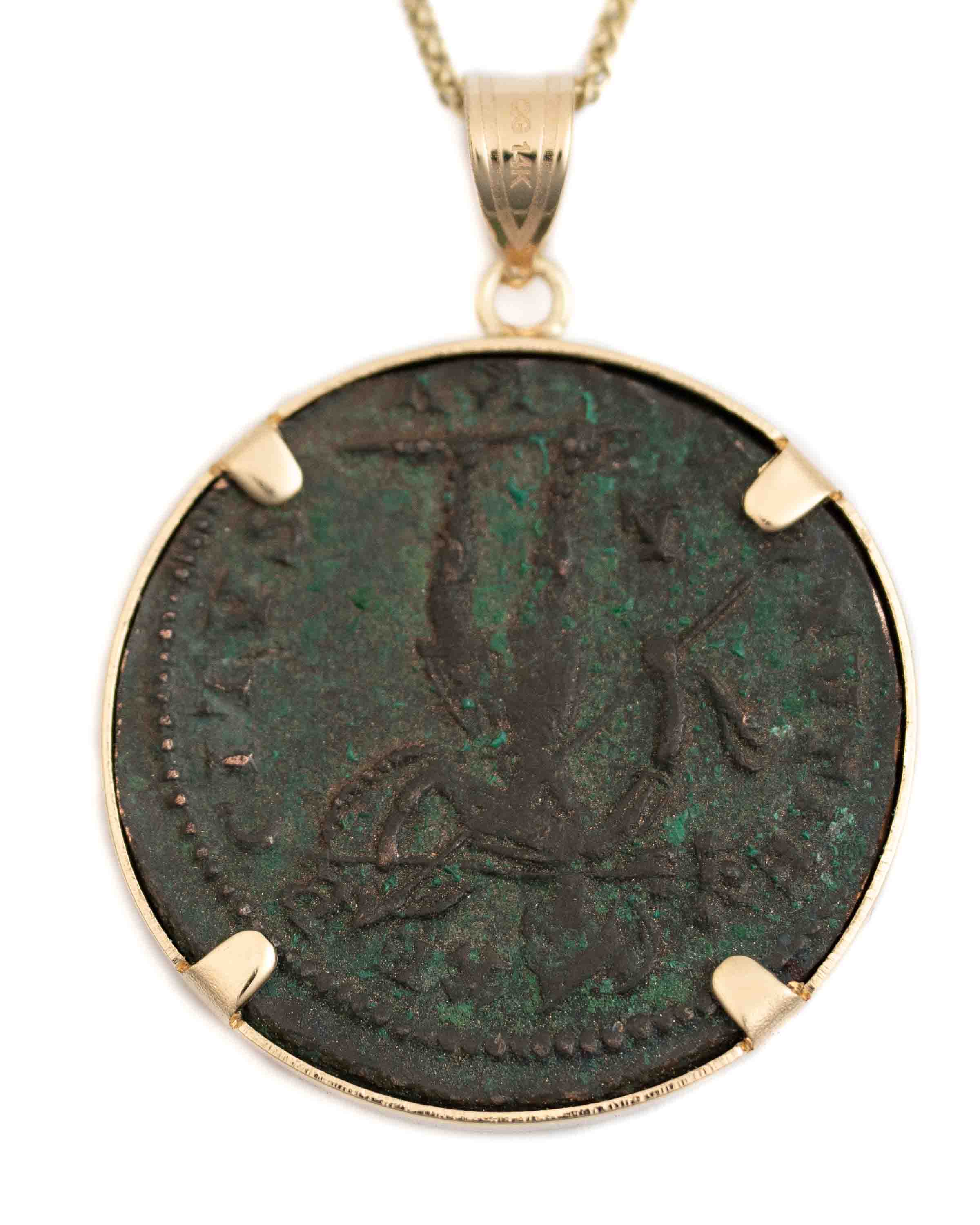 14k Gold Genuine Ancient Roman Coin Necklace (Maximinus II; 310-313 A.D.)