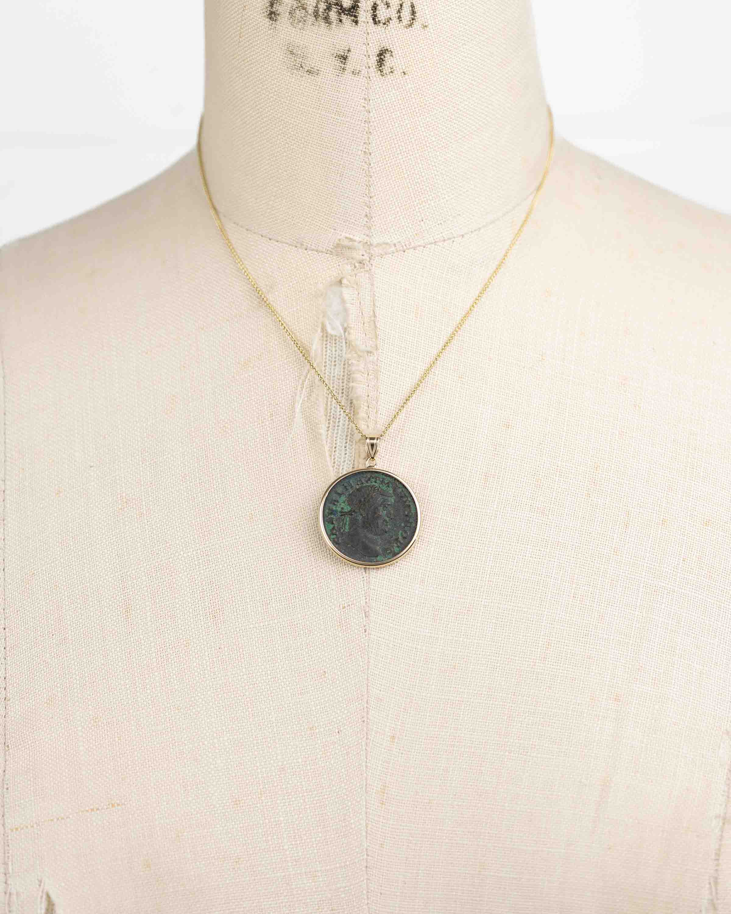 14k Gold Genuine Ancient Roman Coin Necklace (Maximinus II; 310-313 A.D.)