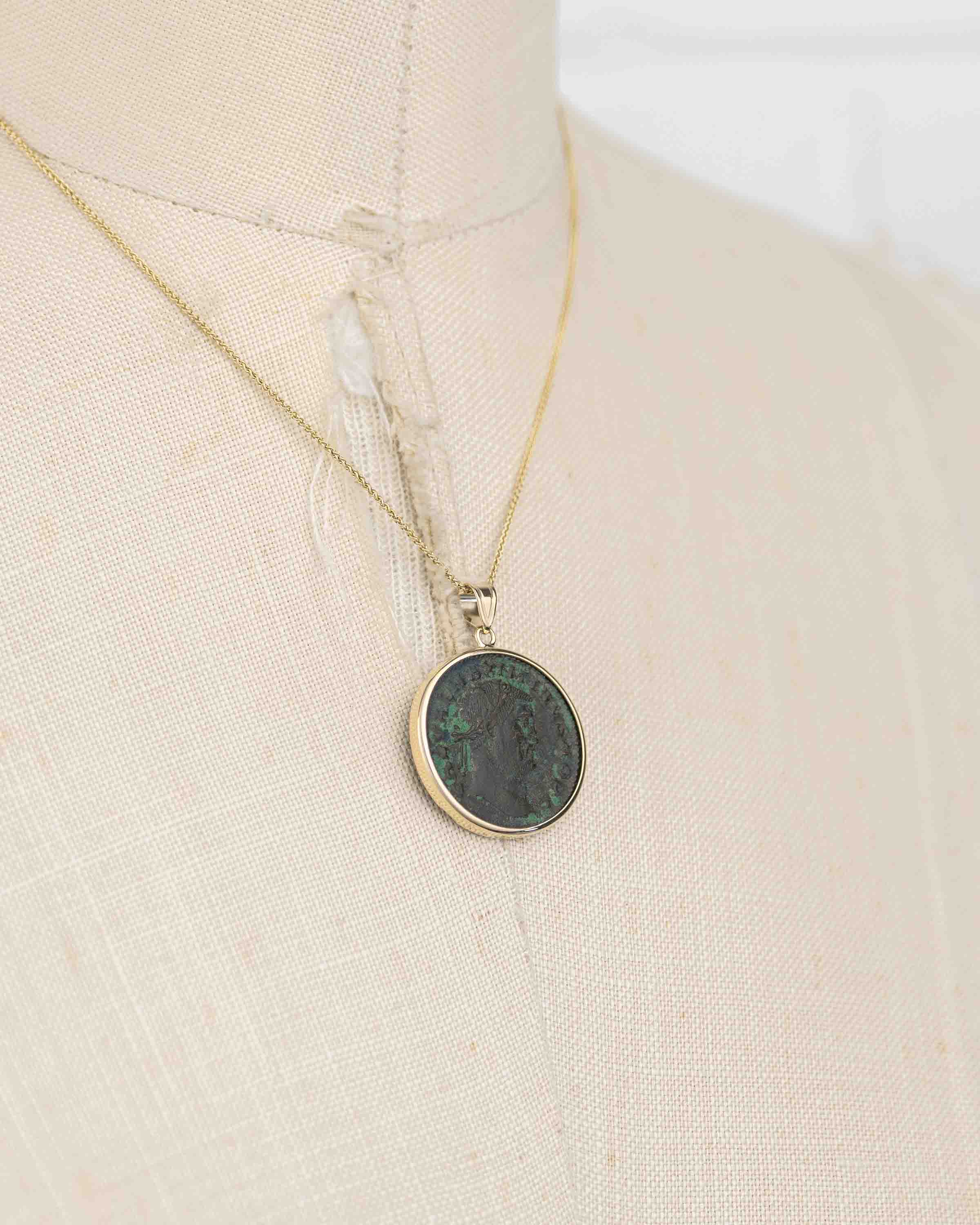 14k Gold Genuine Ancient Roman Coin Necklace (Maximinus II; 310-313 A.D.)