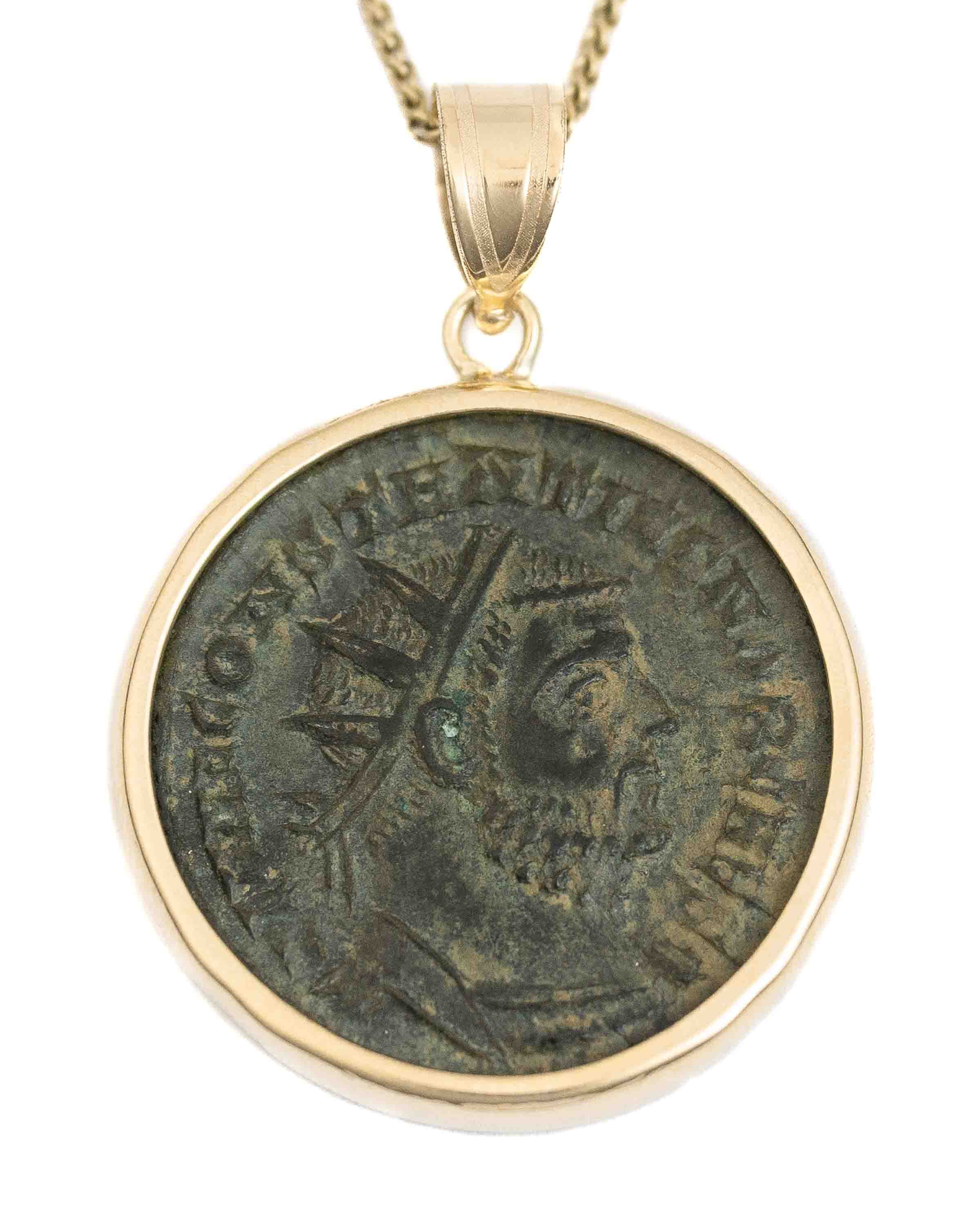 10k Gold Genuine Ancient Roman Coin Necklace (Constantius I; 293-305 A.D.)