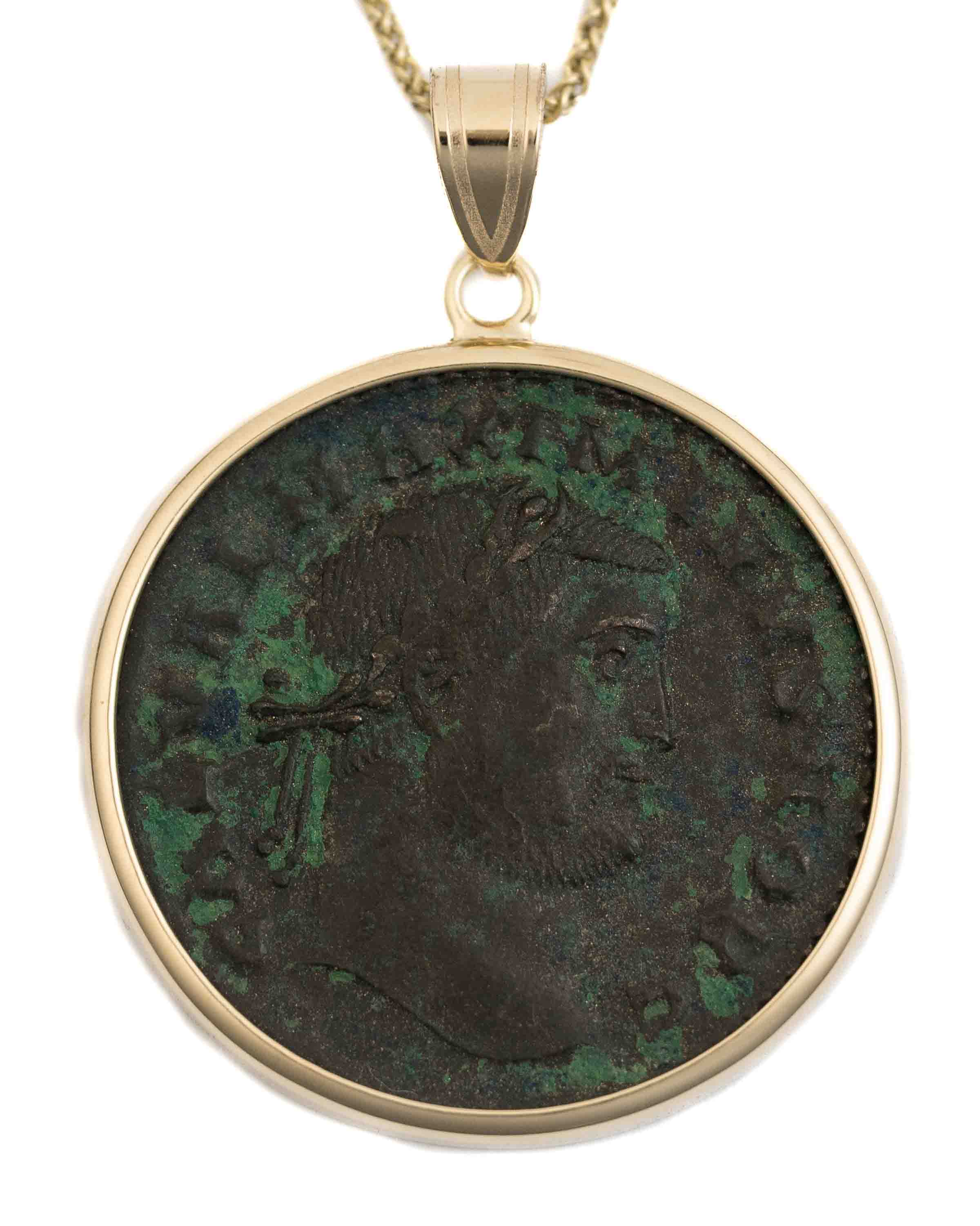 14k Gold Genuine Ancient Roman Coin Necklace (Maximinus II; 310-313 A.D.)