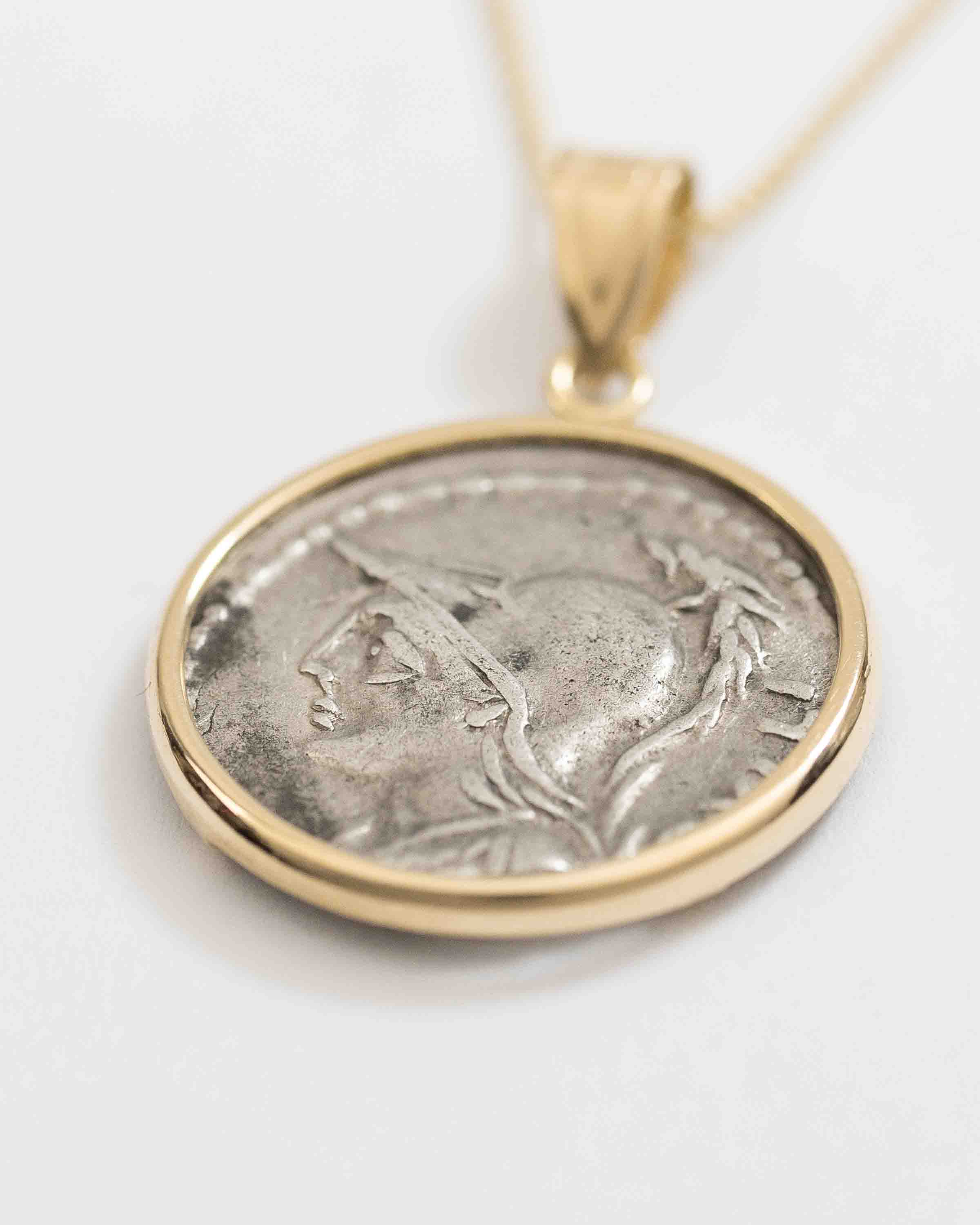 14k Gold Genuine Ancient Roman Coin Necklace (Minerva; 100 B.C.)