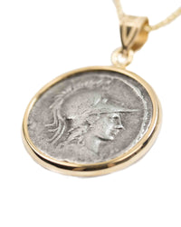 14k Gold Genuine Ancient Roman Coin Necklace (Minerva; 46 B.C.)