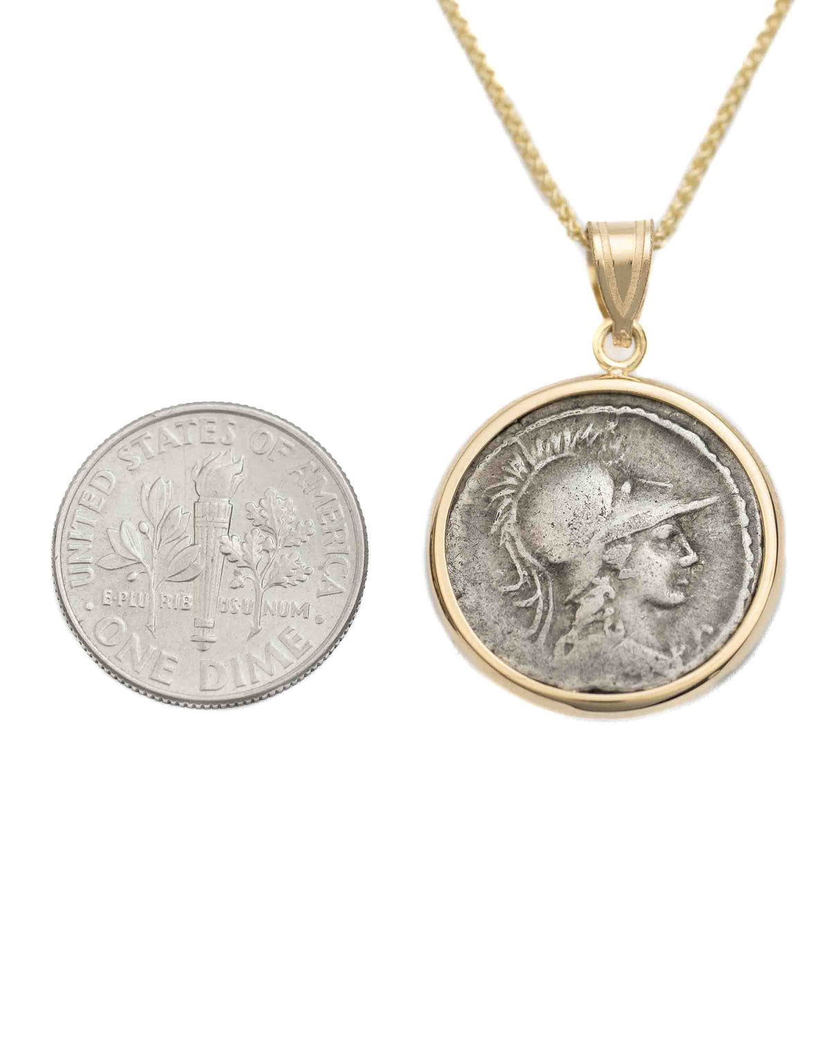 14k Gold Genuine Ancient Roman Coin Necklace (Minerva; 46 B.C.)