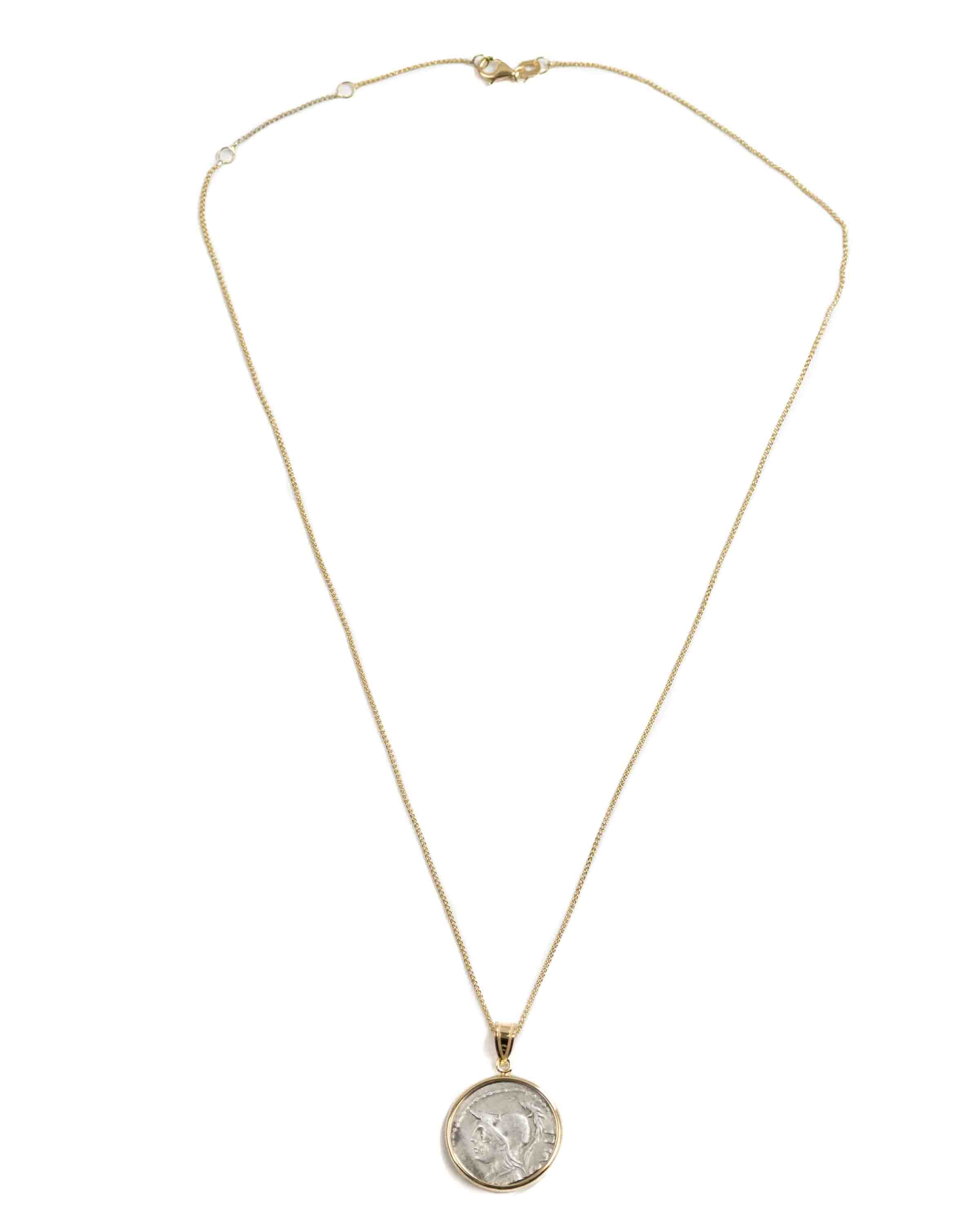 14k Gold Genuine Ancient Roman Coin Necklace (Minerva; 100 B.C.)