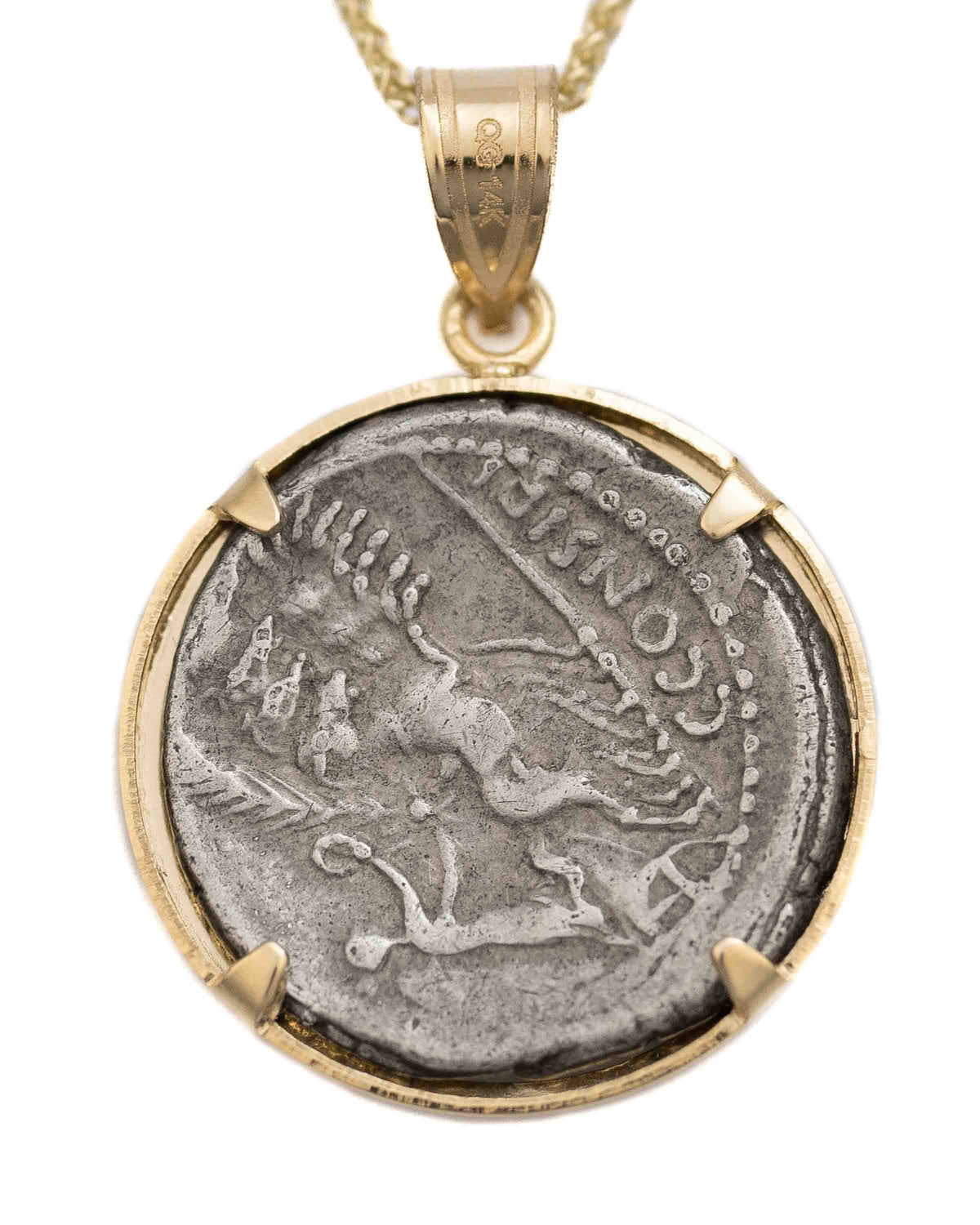 14k Gold Genuine Ancient Roman Coin Necklace (Minerva; 46 B.C.)