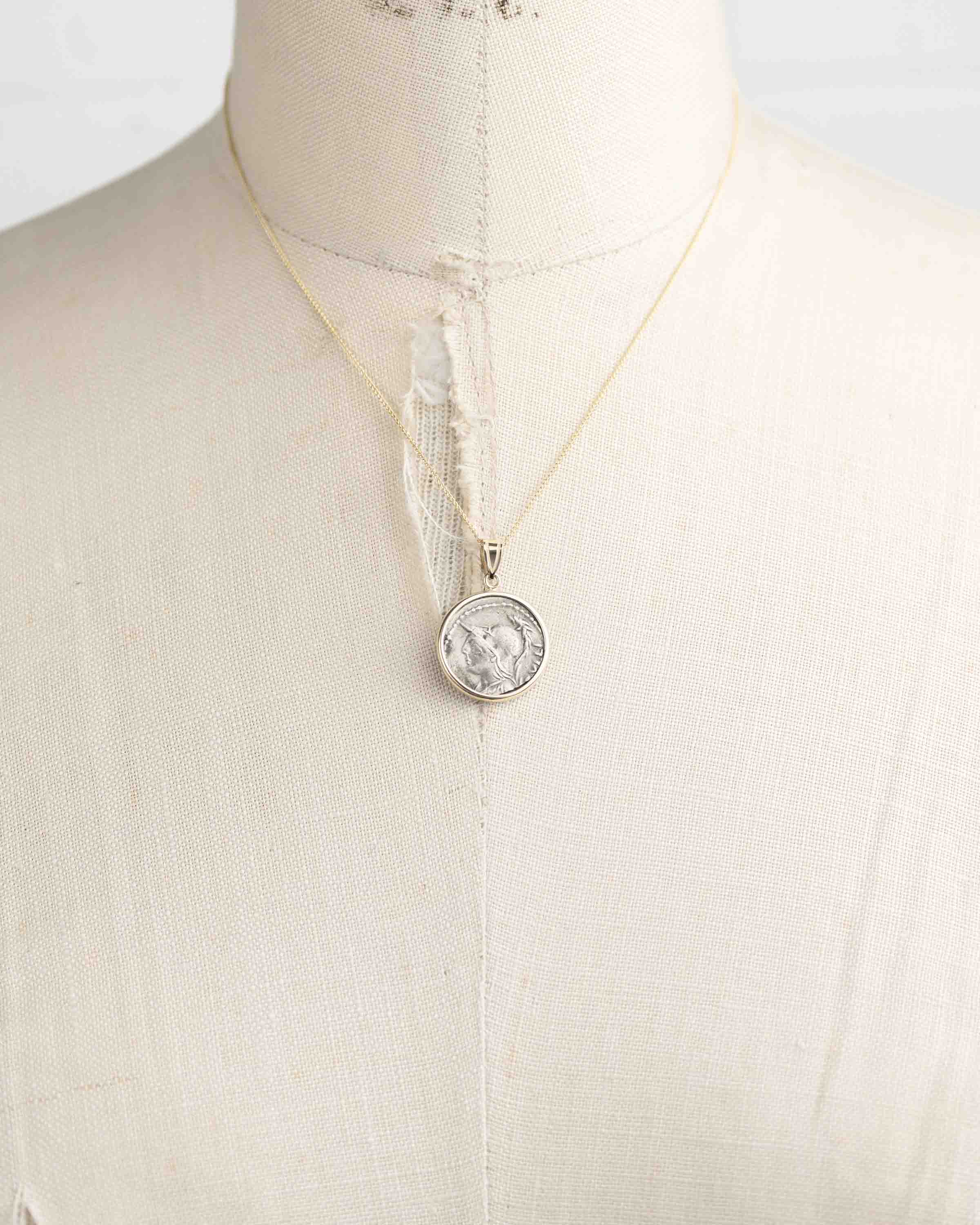 14k Gold Genuine Ancient Roman Coin Necklace (Minerva; 100 B.C.)
