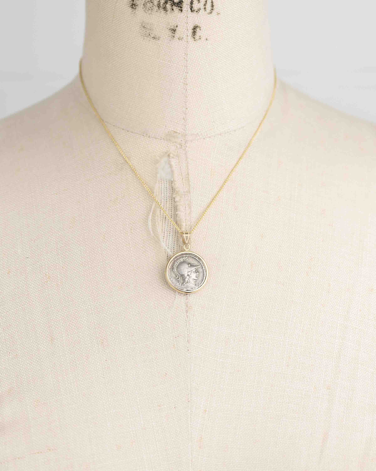 14k Gold Genuine Ancient Roman Coin Necklace (Minerva; 46 B.C.)