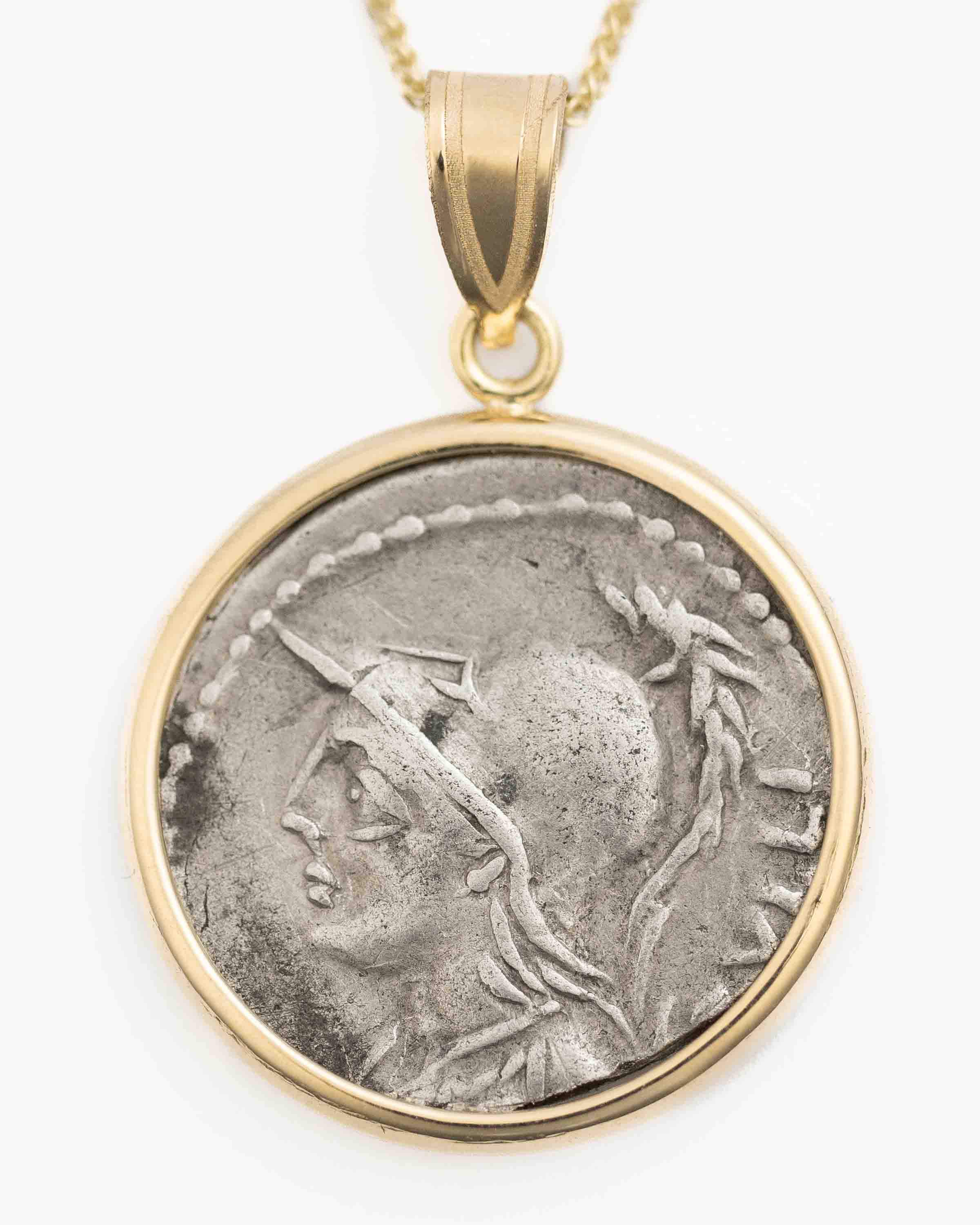 14k Gold Genuine Ancient Roman Coin Necklace (Minerva; 100 B.C.)