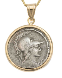 14k Gold Genuine Ancient Roman Coin Necklace (Minerva; 46 B.C.)