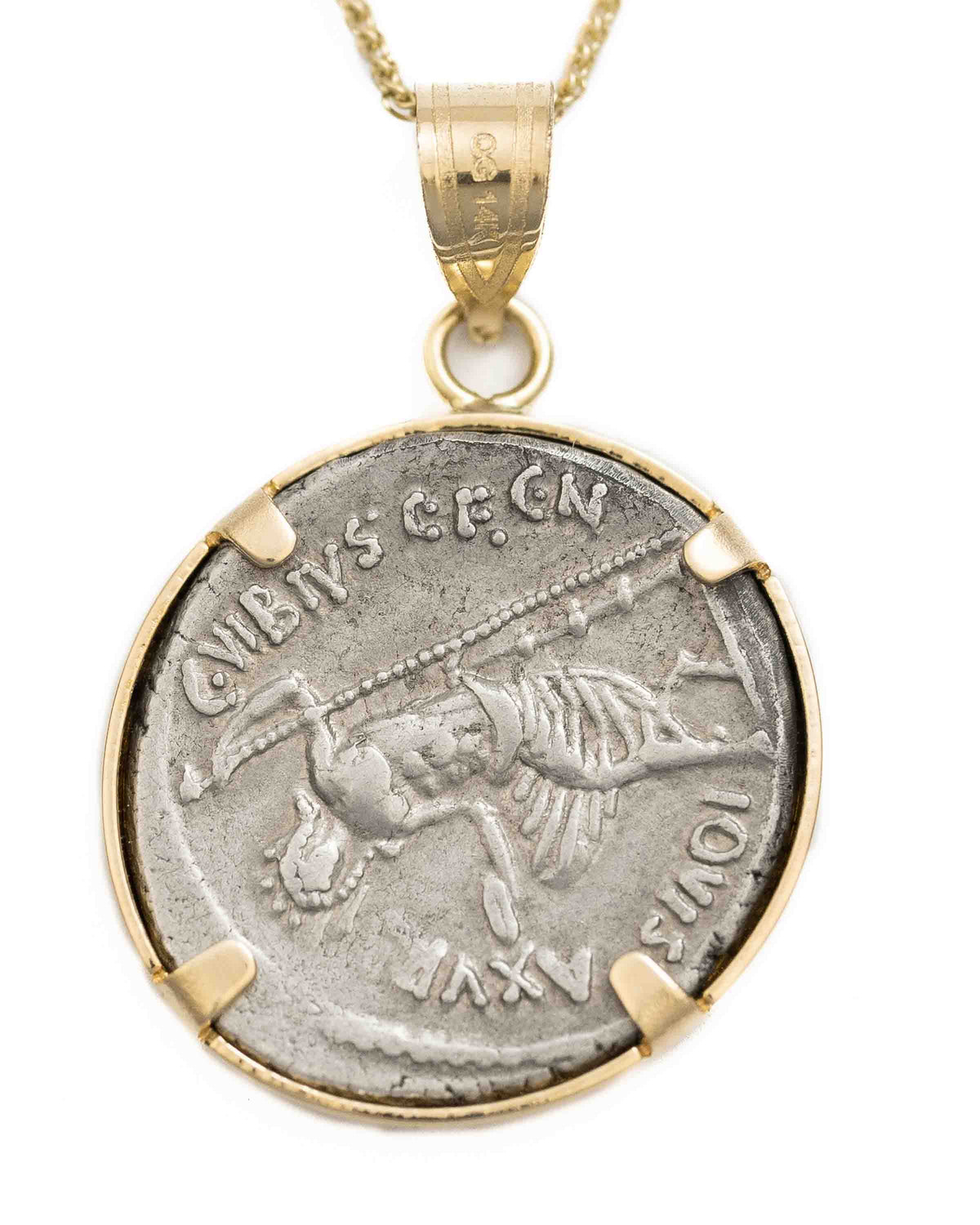 14k Gold Genuine Ancient Roman Coin Necklace (Pan; 48 B.C.)