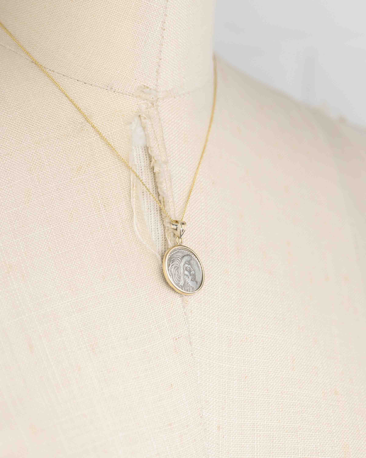 14k Gold Genuine Ancient Roman Coin Necklace (Pan; 48 B.C.)