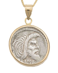 14k Gold Genuine Ancient Roman Coin Necklace (Pan; 48 B.C.)