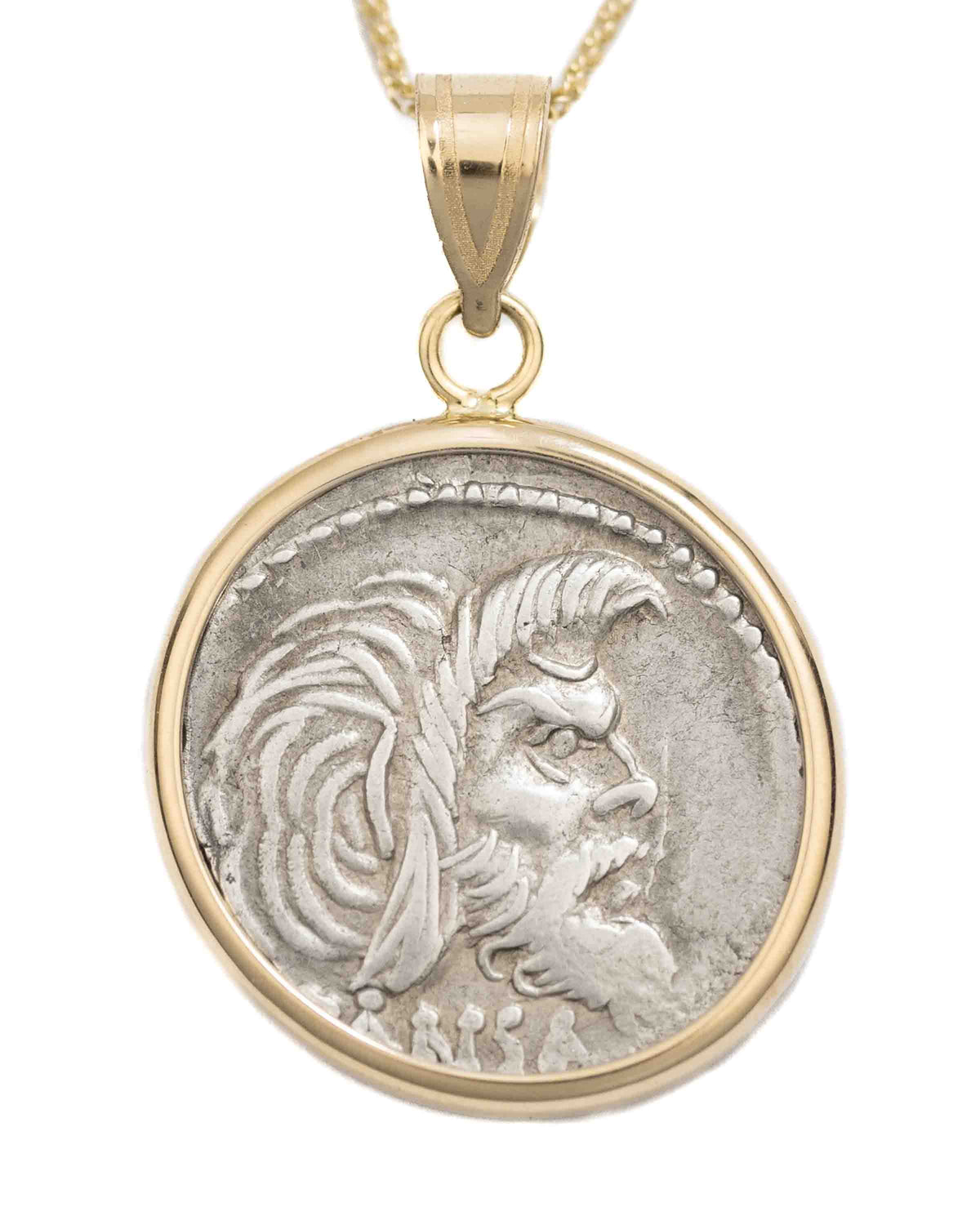 14k Gold Genuine Ancient Roman Coin Necklace (Pan; 48 B.C.)