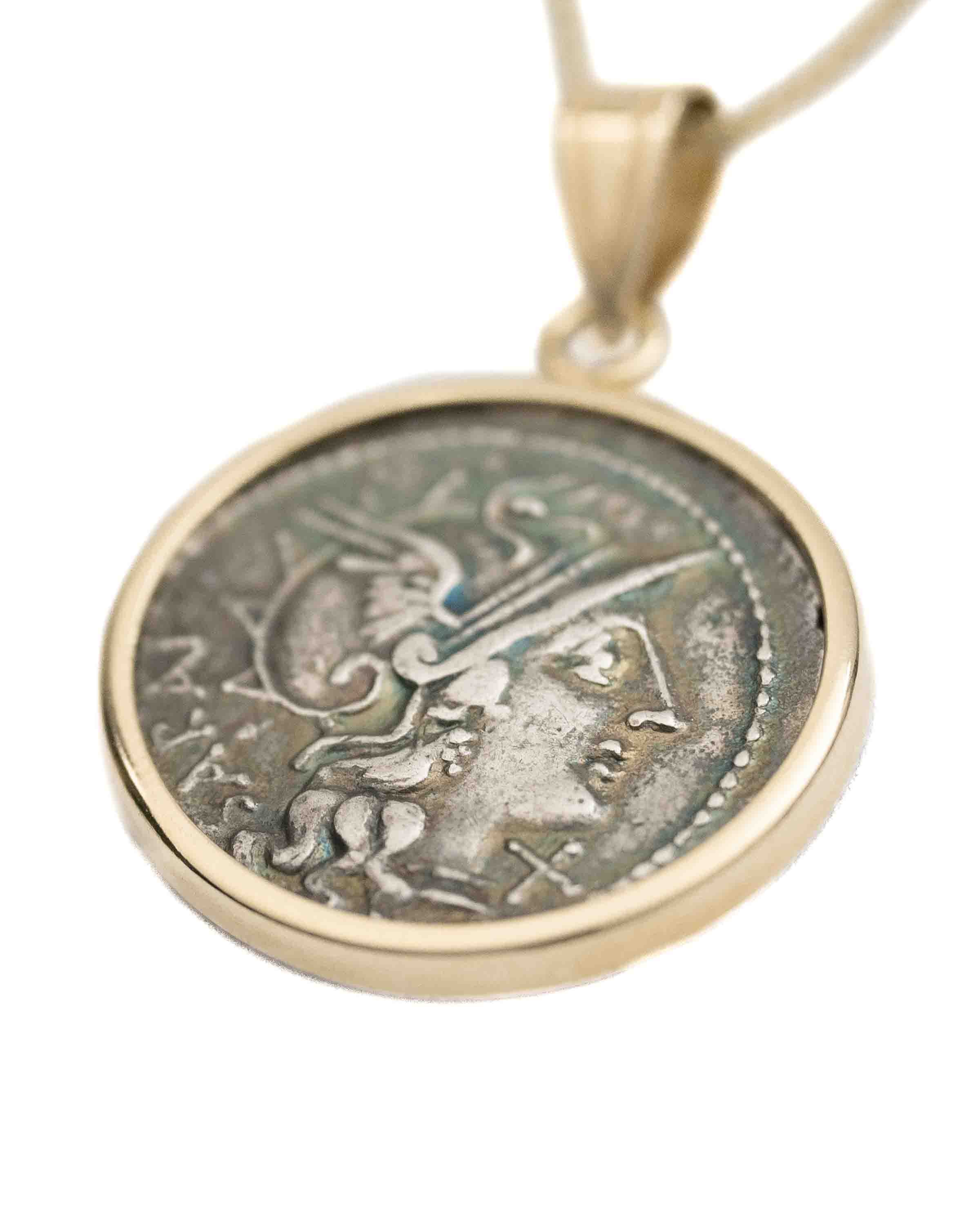 14k Gold Genuine Ancient Roman Coin Necklace (Roma; 148 B.C.)