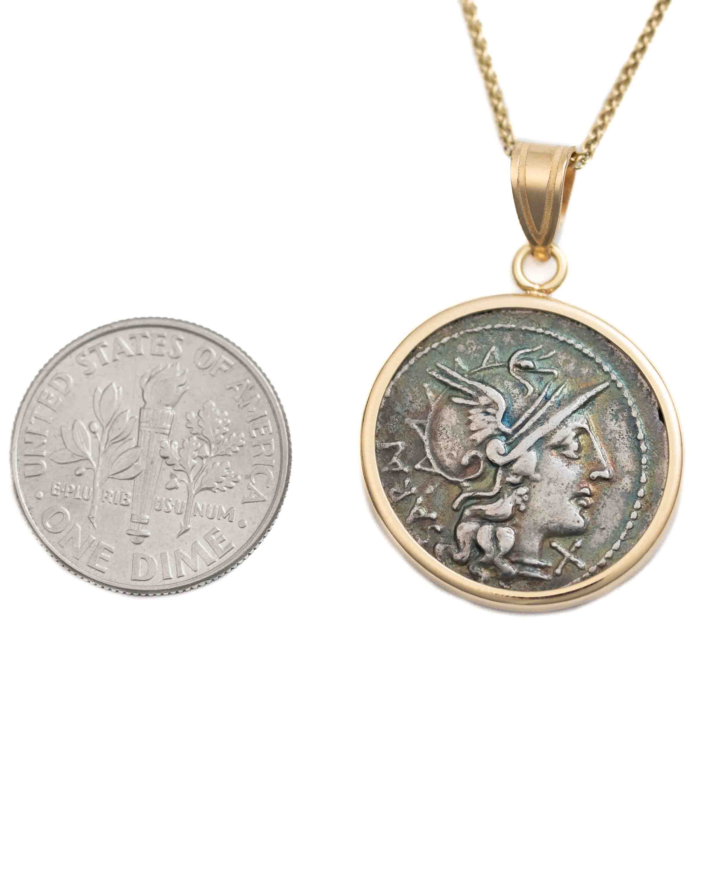 14k Gold Genuine Ancient Roman Coin Necklace (Roma; 148 B.C.)