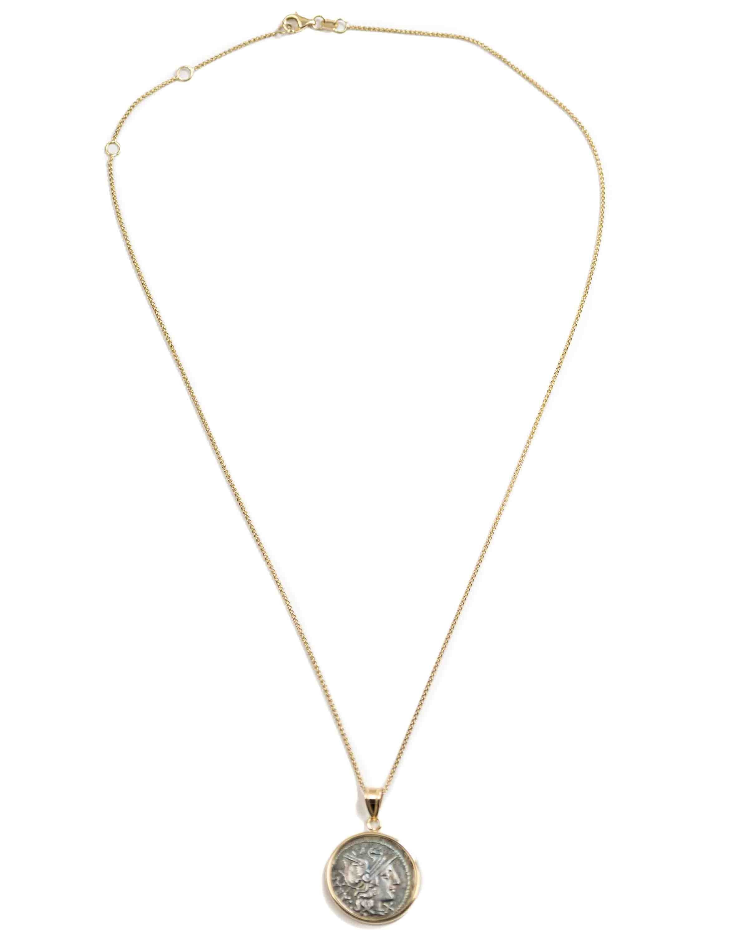 14k Gold Genuine Ancient Roman Coin Necklace (Roma; 148 B.C.)
