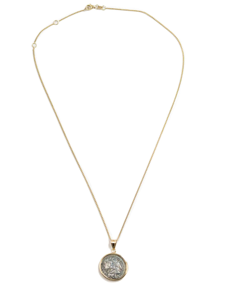 14k Gold Genuine Ancient Roman Coin Necklace (Roma; 148 B.C.)