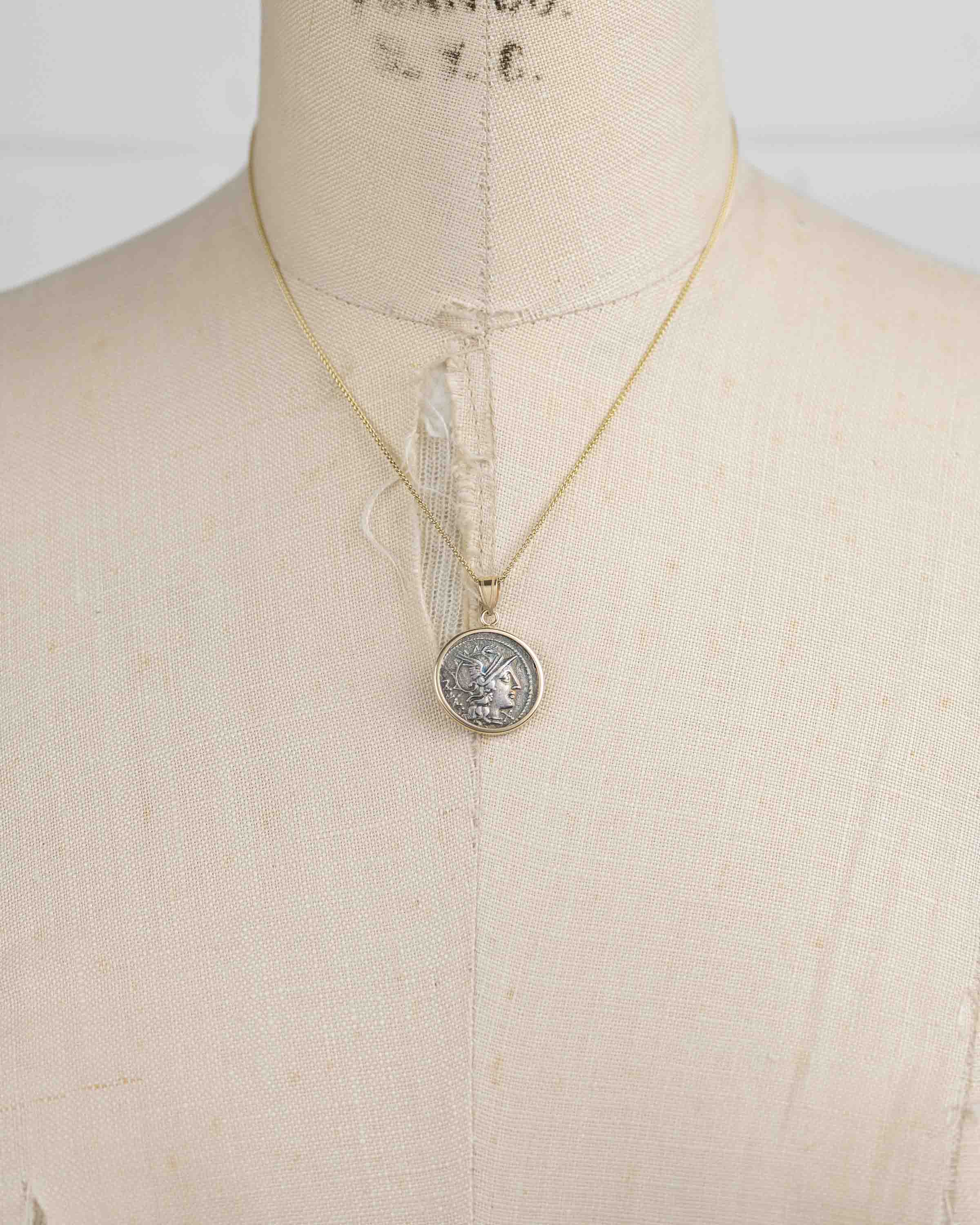 14k Gold Genuine Ancient Roman Coin Necklace (Roma; 148 B.C.)