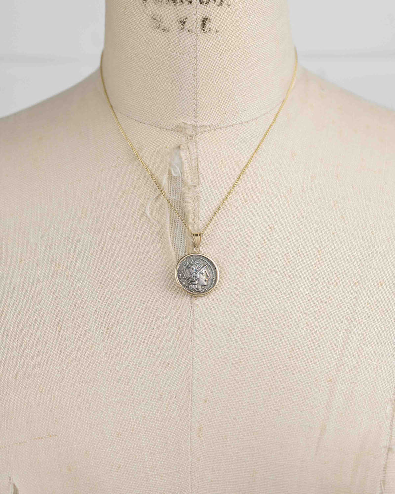14k Gold Genuine Ancient Roman Coin Necklace (Roma; 148 B.C.)