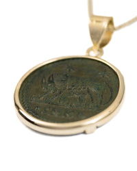 14k Gold Genuine Ancient Constantinople Commemorative Coin Necklace (Romulus & Remus; 307-337 A.D.)