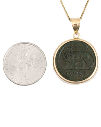 14k Gold Genuine Ancient Constantinople Commemorative Coin Necklace (Romulus & Remus; 307-337 A.D.)