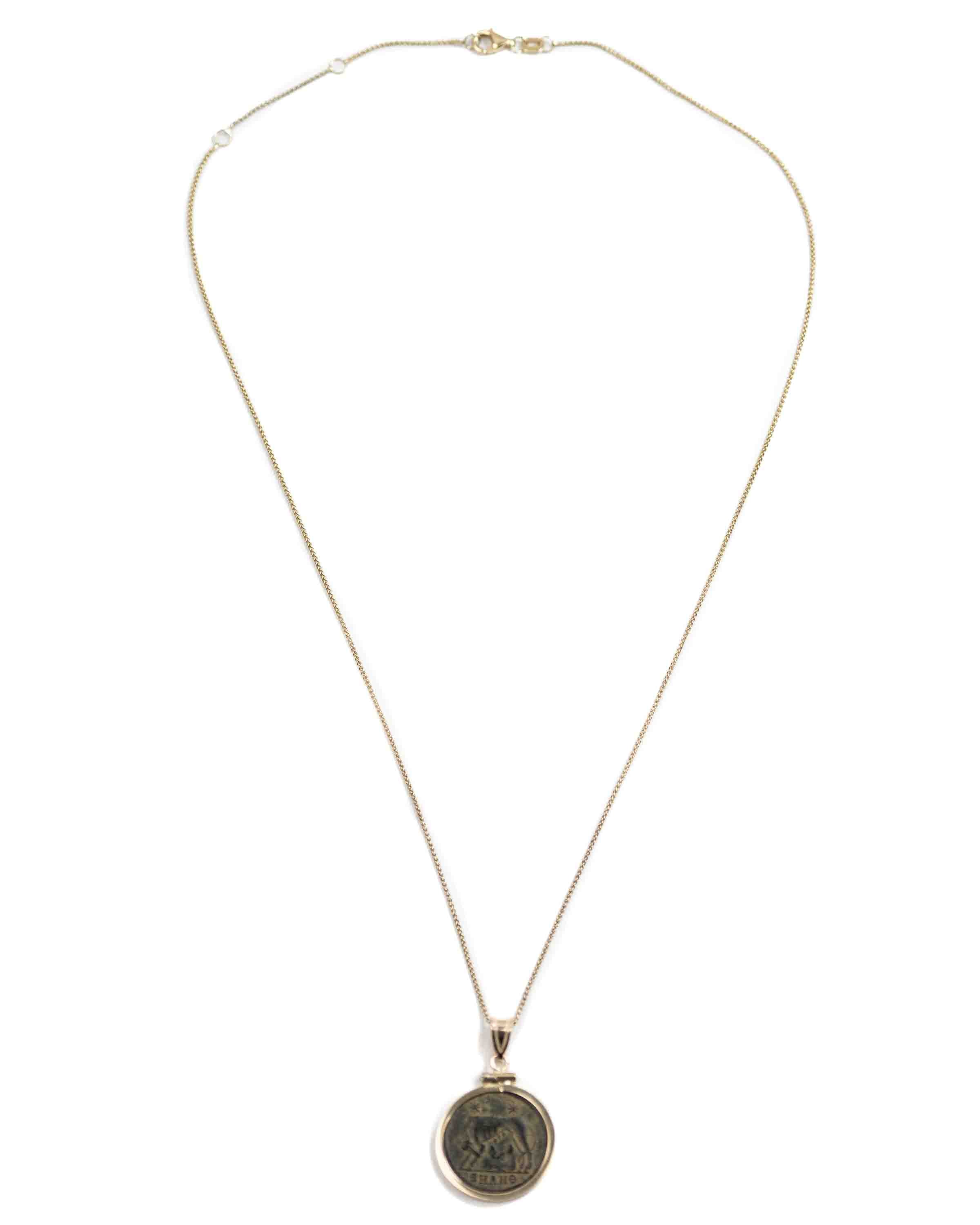 14k Gold Genuine Ancient Constantinople Commemorative Coin Necklace (Romulus & Remus; 330-354 A.D.)