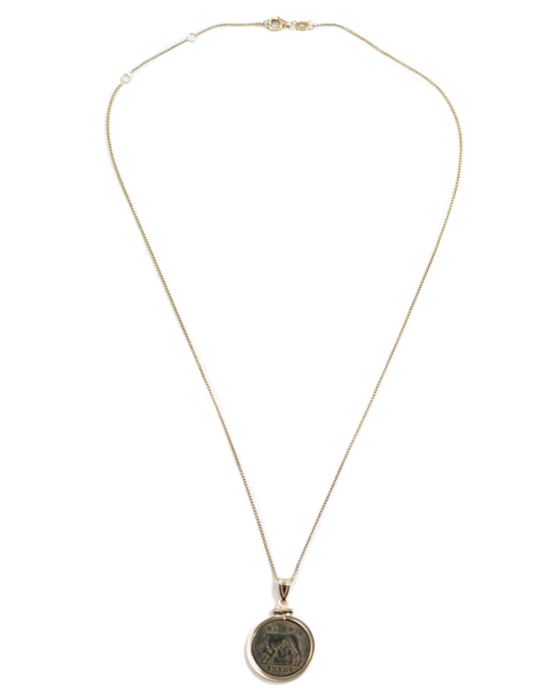 14k Gold Genuine Ancient Constantinople Commemorative Coin Necklace (Romulus & Remus; 330-354 A.D.)