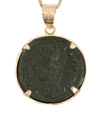 14k Gold Genuine Ancient Constantinople Commemorative Coin Necklace (Romulus & Remus; 307-337 A.D.)