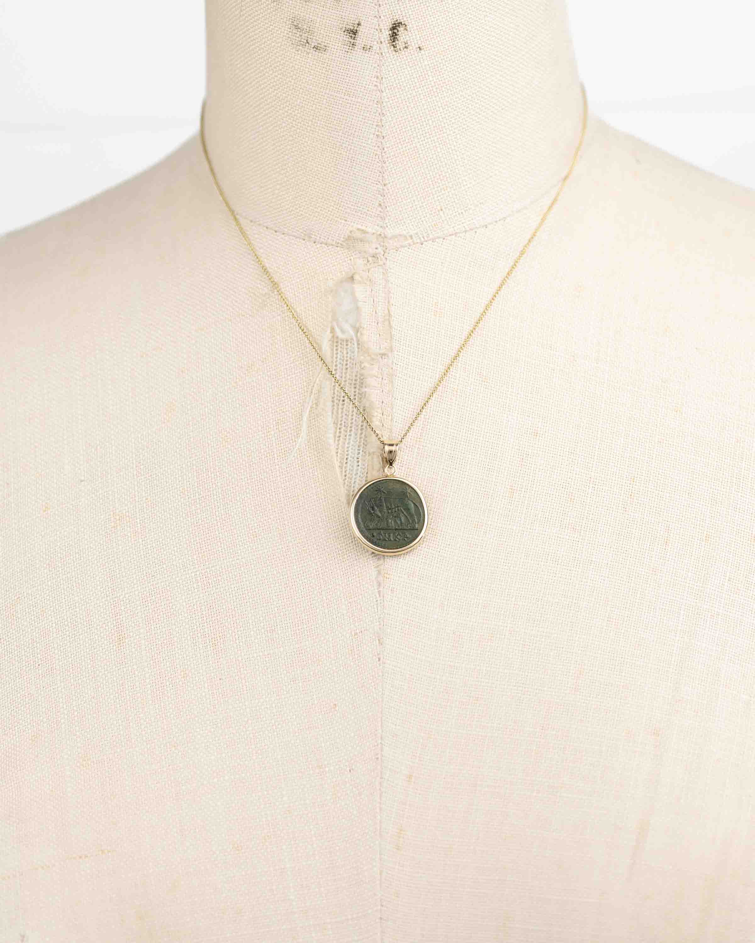 14k Gold Genuine Ancient Constantinople Commemorative Coin Necklace (Romulus & Remus; 307-337 A.D.)