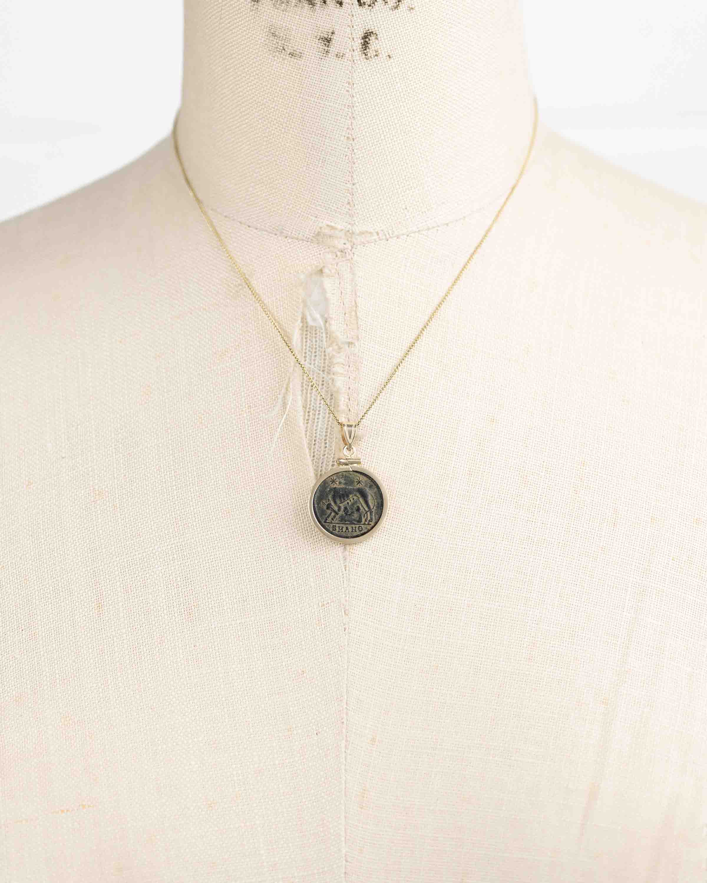 14k Gold Genuine Ancient Constantinople Commemorative Coin Necklace (Romulus & Remus; 330-354 A.D.)