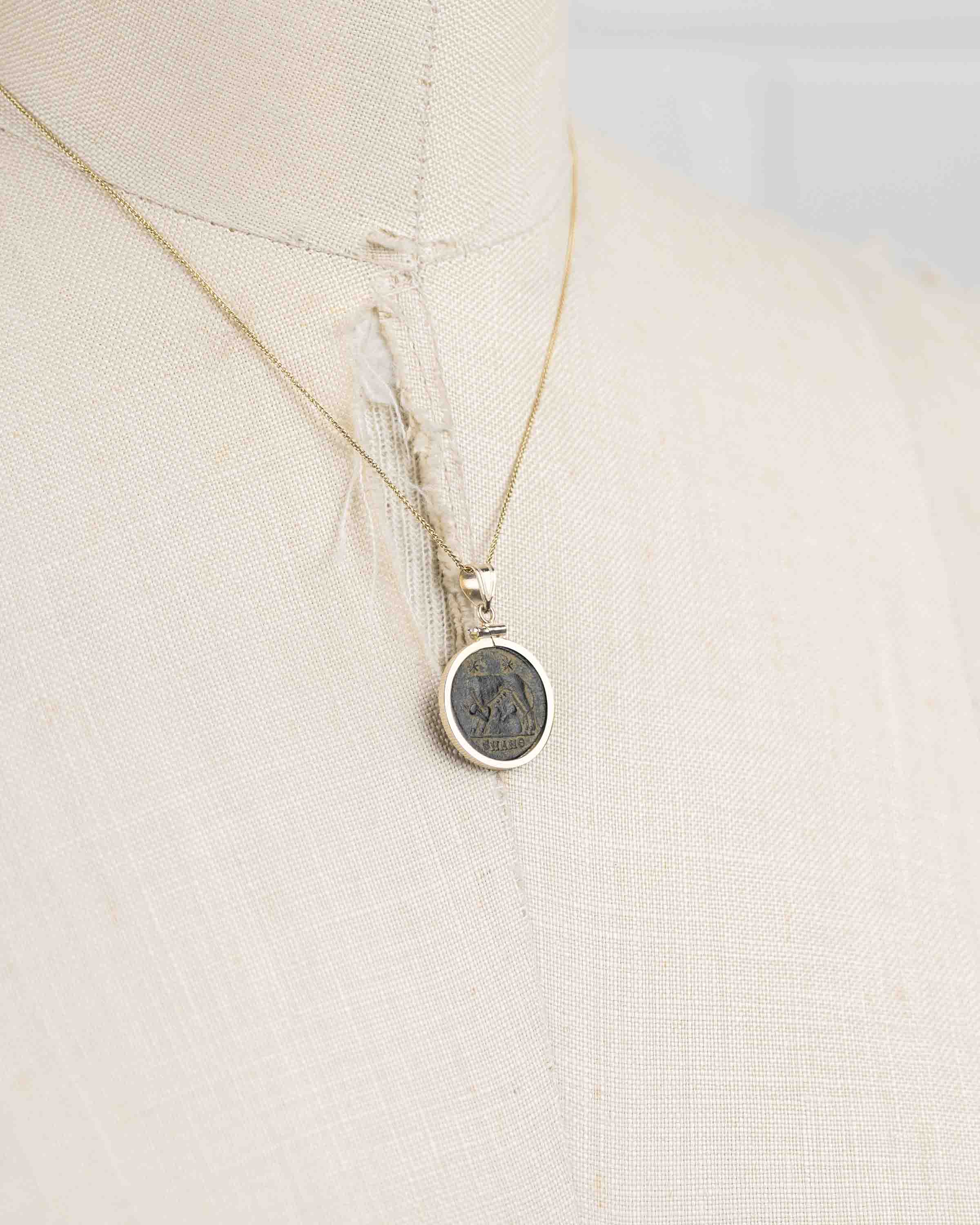 14k Gold Genuine Ancient Constantinople Commemorative Coin Necklace (Romulus & Remus; 330-354 A.D.)